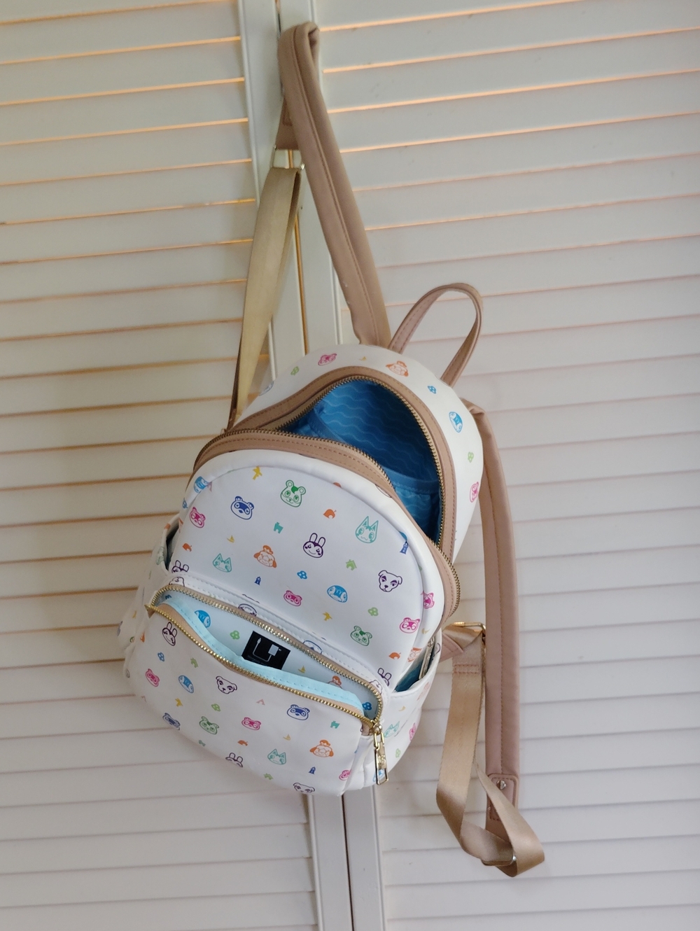 Cream Kids Mini Backpack with Multicolor Animal Icons